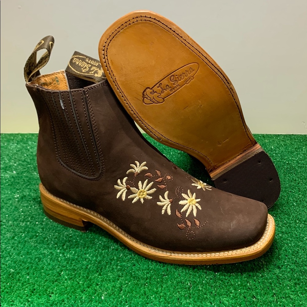 Women’s Western Rodeo Cowgirl Leather Flowered Half Boot Botin Botines Bordados